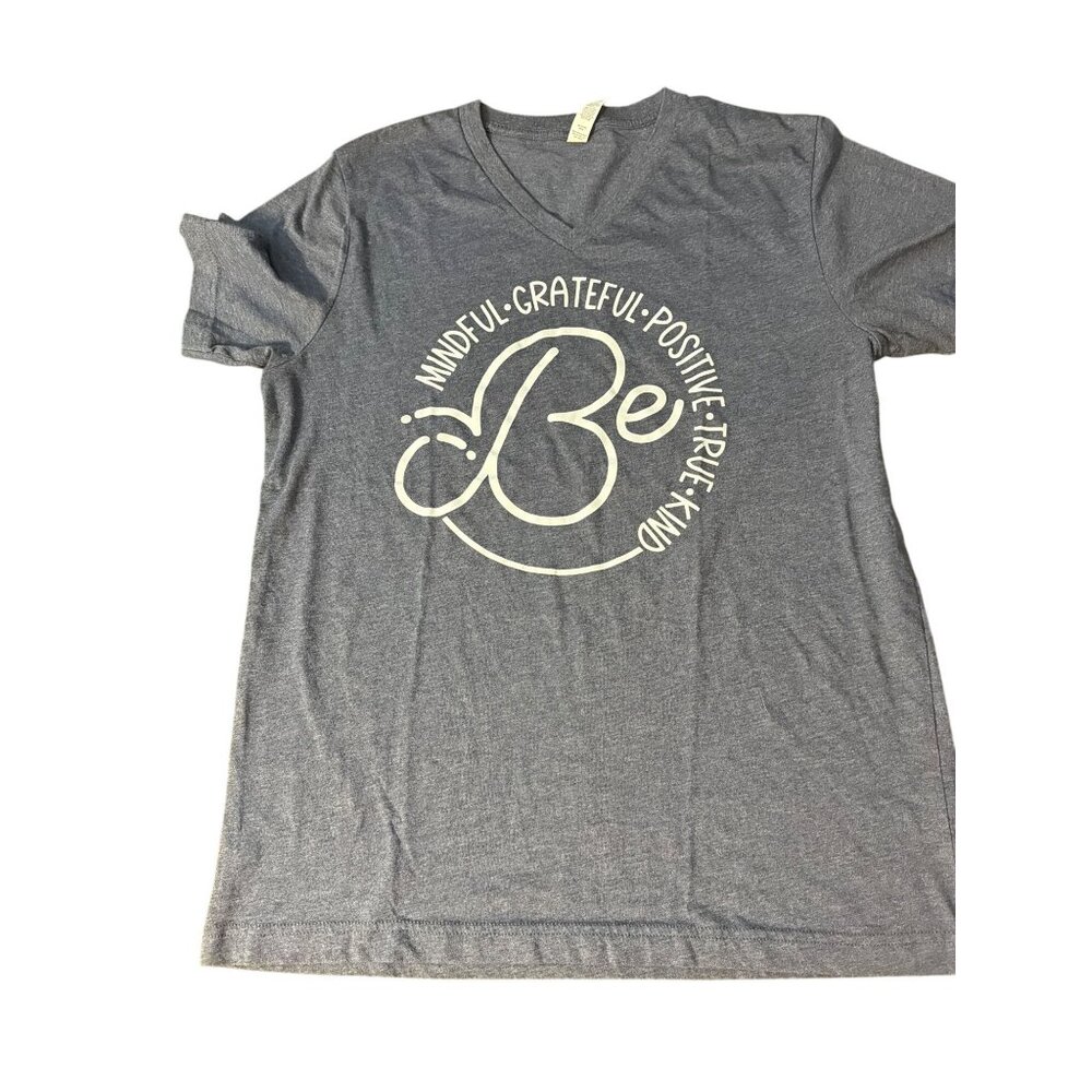 Bella Canvas Heather Blue V Neck T Shirt Be Mindful Grateful Positive True Sz L